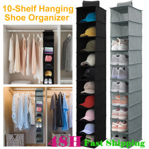 10 Layers Hanging Shoe Organizer Heavy Duty Non-woven Storage Shelf Bag Foldable Space Saving Shoe for Baseball Caps Shoe Hats