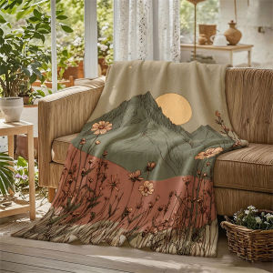 BILIBILI | Minimal Mountain Wildflowers Flannel Blanket Perfect for Sofa Office Bed Travel Sleep Read Relax Camping Four Season Use