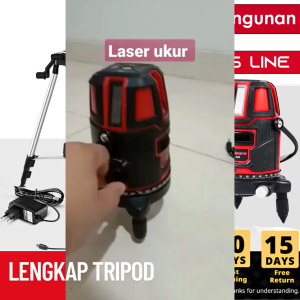 READY TAFFWARE Laser Level 4D 5 Line komplit lengkap baterai + tripod tukang bangunan Leveling merah