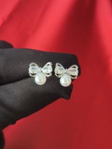 Diamcity (Free Gra Certificate) Anting Pejantan Mutiara Busur Moissanite Untuk Wanita