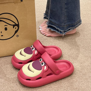 Womens Thick Bottom Clog Shoes Summer New Cartoon Cute Red Bear Anti-slip Outdoor Wearable Toe Cover Sandals Slip-On Loafers