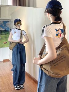 Colorblock Shoulder T-shirt Slim-fitting