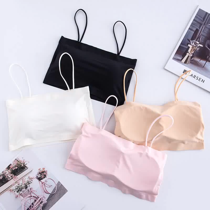 Seamless Ice Silk Camisole Bralette Anti-Slip & Tube Top with Built-in Padded Bra No Show Underwear for Women