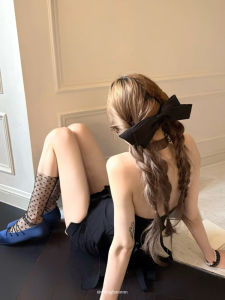 Elegant Satin Hair Clip with Large Bow Design for Women Asymmetrical Double Layer Back of Head Top Clip for Photography