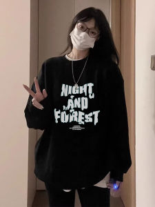 Elegant round Neck Long Sleeve Womens Sweatshirt Thin Spring Autumn Black Shoulder Length Fashionable Top Casual Streetwear