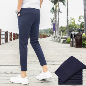 Summer Slim Fit Casual Thin Mens Nine-Piece Pants Youthful Energy Style mid Waist Pocket Polyester Nylon Spandex Blend