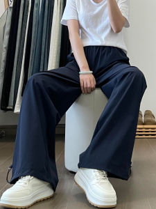 Quần Dài Ống Đứng Nhanh Khô Màu Xanh Da Trời Cỡ Lớn Cho Nữ Quần Ống Rộng Cạp Cao Phong Cách Mỹ