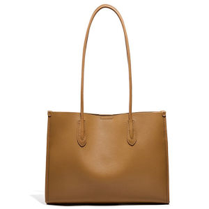 Túi Xách Da Thật Màu Nâu Nhạt 2025 Dung Tích Lớn Dành Cho Nữ Công Sở Có Dây Đeo Vai Kiểu Dáng Doanh Nhân Khóa Kéo