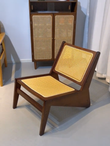Rattan Chair Bamboo Armrest Woven Seat | Ergonomic Lounge Chair for Living Room Bedroom Eco-Friendly