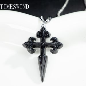 Timewind đích thực Myanmar a-loại ngọc bích fleur-de-lis Mặt dây chuyền thanh kiếm hip-hop thép Titan Nam Nữ Vòng cổ có giấy chứng nhận