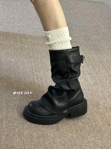 รองเท้าบูทมาร์ตินทรงบานพองสไตล์ย้อนยุค YesDay สำหรับผู้หญิง ฤดูใบไม้ร่วง 2025 รองเท้าบูททรงบานพองแบบหนา ทรงบานพอง ทรงบานพอง ทรงบานพอง