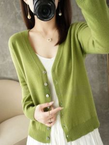 off-Season Big Sale Spring & Fall New V-neck Cashmere Cardigan Womens Outer Wear Pure Color Plus Size Sweater Base Knitwear Outer Wear