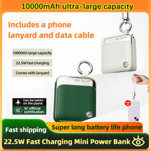 Mini portable 3C power bank for outdoor travel and home use 10000mAh 22.5W Super Mini Fast Charging Power Bank With Lightning & Type-C Lanyard Cable
