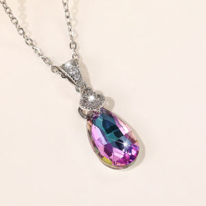 Huitan Silver Color Pendant Necklace for Women Inlaid Shiny Color Changing CZ Fashion Party Daily Accessories Wedding Jewelry