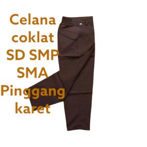 seragam sekolah celana coklat panjang pinggang karet