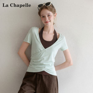 La Chapelle | Two-piece Imitation Color Block Halter Neck Cross-stitch Crop Top