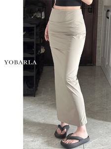 Khaki Casual High Waist Half Body Skirt Womens plus Size Autumn New Style Slimming Mid-Length Wraparound Skirt