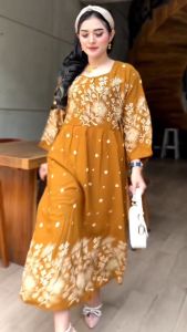 Dress Chibi Lengan 3/4 - Daster Rayon Jumbo Motif Terbaru - Dress Kancing Depan Rayon Tebal