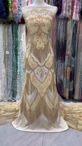 White African Lace Fabric 2026 High Quality 5Yard Beaded Fabric With Sequin Luxury Nigerian Lace Fabric For Birthday DressM706-1