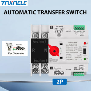 TAXNELE Single Phase Din Rail ATS 2P 63A 100A 125A Dual Power Automatic Transfer 220V Electrical Selector Switches Uninterrupted