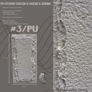 PU Stone 120cm x 60cm x 50mm Textured Stone Panels for Interior Decor Natural Stone Look Easy Install Lower Cost Lightweight Ideal for Walls and Facades