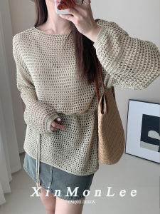 เสื้อคลุมถักแบบสวมหัวสไตล์เกาหลี ทรงหลวม แขนยาว ปกโปโล ทรงเข้ารูป ดีไซน์เก๋ไก๋ สำหรับผู้หญิง