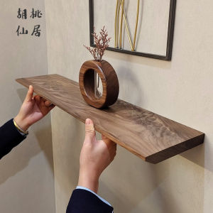 Black Walnut Solid Wood Wall Shelf Living Room Decorative Hanging Shelf Wooden Art Style Design Customizable Adult Furniture