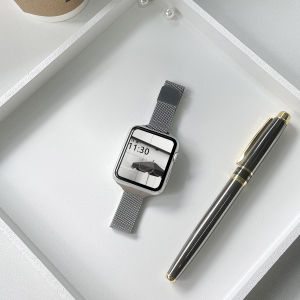 Silver Metal  Watch Band Collection S10/9 Stainless Steel iWatch Compatible Magnetic Fine Elegant Womens Watch Band