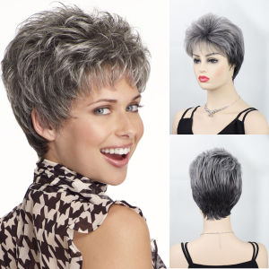 Foreign trade wig European and American short curly hair middle-aged and elderly wig high-temperature silk synthetic wig set