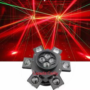 Lampu Pemindaian Balok LED Berputar Enam Lengan dengan 4 Mata Lebah Laser 3 In 1 Lampu Pertunjukan Bar Pernikahan