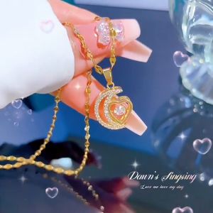 Dây chuyền nữ mạ vàng 18k Dây chuyền tình yêu mặt trăng nữ thời trang sang trọng may mắn xương quai xanh phụ kiện dây chuyền Quà sinh nhật