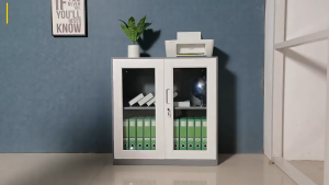 Jersey SC-1 Swing Glass Door Cabinet 2 Shelves Beige | 90x40x90cm Steel Compact Office Storage Cupboard