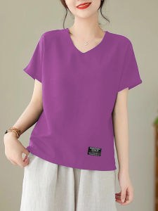 เสื้อยืดคอกว้างแขนสั้นผ้าฝ้ายแท้ ทรงหลวม ทรงเข้ารูป แขนยาว สำหรับผู้หญิง ฤดูร้อน ใหม่ แฟชั่น ลำลอง แขนยาว คอกลม แขนสั้น