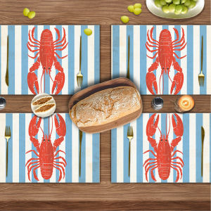 VIKAMA 4-Piece Lobster Feast Placemats Blue and White Nautical Stripes American-Style Party Decor for Gatherings
