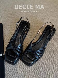 MASHUJIA | Sheepskin French Style Summer Sandals Chunky Heel
