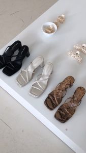 Atikota Women Fashion Heels Sandal - Square Toe Cross Comfortable Non-Slip High Heel - Ready Stock & Fast Shipping