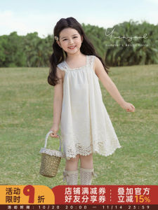 Váy Mùa Hè Cho Bé Gái Tay Lỡ Ren Khoét Sâu Xếp Ly Mềm Mại Thoáng Khí Váy Chữ a Cotton Pha Trộn Thường Ngày