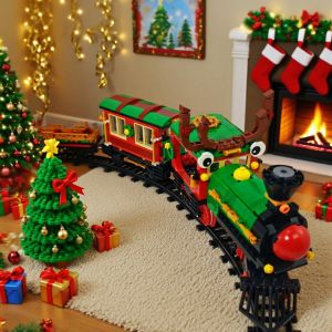 Christmas Party Supplies Electric Rc Elk Train Building Blocks Kids Toys Xmas Action Figure Elk Santa Claus Gingerbread House