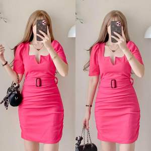 Daphne Dress w/ belt design |plain |crepe