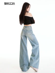 Quần Jeans Ống Rộng Lưng Thấp Phong Cách Retro Cho Nữ Mùa Hè 2025 Quần Dài Dài Đến Sàn Kiểu Mỹ Có Lỗ Hở Không Dính Dài Đến Sàn