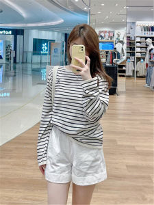 Stylish Striped Long Sleeve Womens T-shirt Spring 2025 Casual Pure Cotton round Neck Base Shirt Top Korean Style Loose Fit