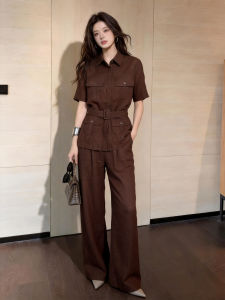 DANTING | Luxurious Business Casual Coffee Colored Shirt Set Womens