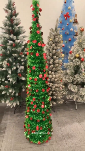120/150/180/210CM Foldable Christmas Tree with Red Sequins – Easy Setup Sturdy Base | Perfect for Home & Office Decor