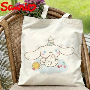 Sanrio | 1PC Sanrio Cinnamoroll Canvas Tote Bag Double-sided Cloud Print Eco-friendly Reusable Shoulder Bag