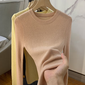 เสื้อสเวตเตอร์ถักทรงเข้ารูปผู้หญิง แขนยาว ปกติ หนา ฤดูใบไม้ร่วง/ฤดูหนาว เสื้อชั้นใน เสื้อเชิ้ตสีพื้น สไตล์เกาหลี
