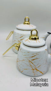 Enamel Kettle Set 2-in-1 (1L + 2L) Marble Design | Heat Resistant Gas & Induction Stove Compatible