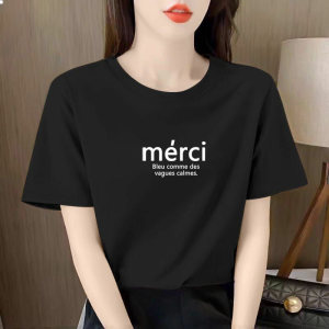 เสื้อยืดแขนสั้นคอตตอนสำหรับผู้หญิงในช่วงฤดูร้อนปี 2023 สไตล์เกาหลี เสื้อยืดคอตตอนหลวมๆ สไตล์เกาหลี แขนสั้น คอกลม เสื้อยืดคอกลม