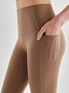 High-Waist Fitness Pants Womens Yoga Sports Tight Pants Quick-Dry Elastic Running Side Pocket Anti-Curling Gym Trousers