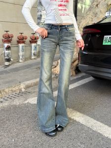 Tristine Retro Low Waist Bell Bottom Denim Jeans Womens Washed Slim Fit Elastic Slimming Flared Pants Cotton Stretch Denim