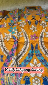 Kemeja Batik Pria Lapis Furing Lengan Panjang Motif Kembang Kuning Bahan Katan Halus Premium